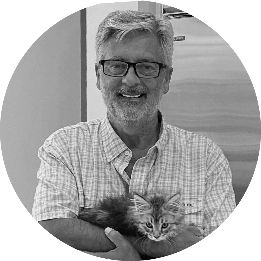 Johan Rust holding his cat Floki