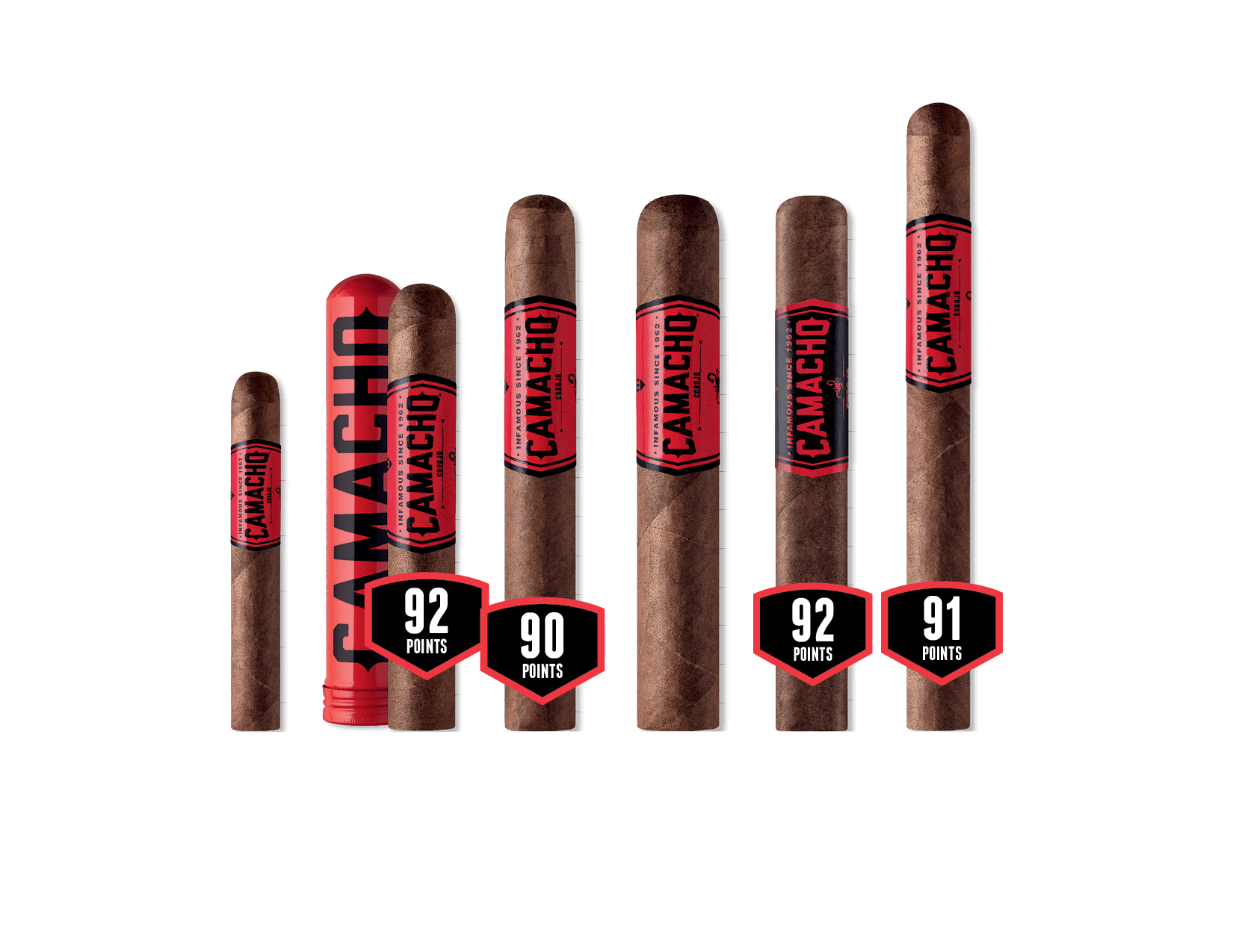 Camacho Corojo Cigar Line Up - Machito - Robusto - Toro - Gordo (60x6) - Toro Box Pressed - Churchill