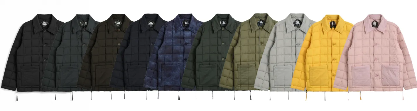 A row of jackets in various colors and styles.