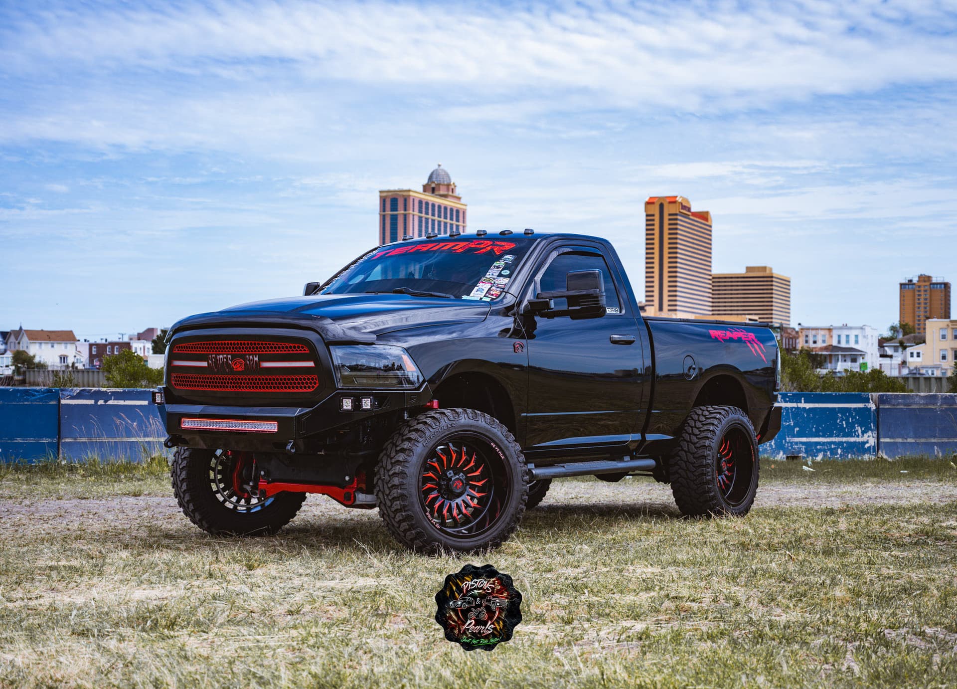 Charles' 2014 Dodge RAM 1500 with Stealth Spare Tire Delete Kit train horn install exterior photo 1