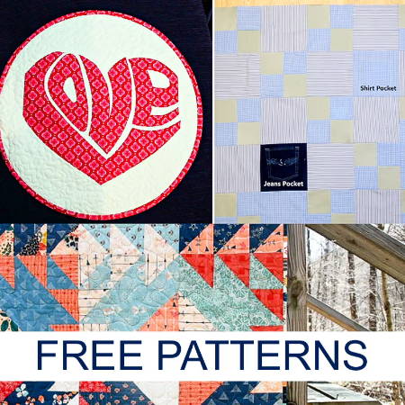 a collage of 3 quilt patterns referring to the free patterns in the blog