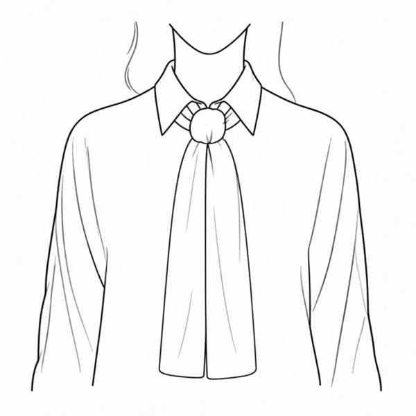 Drawn illustration to show four in hand knot on a long scarf
