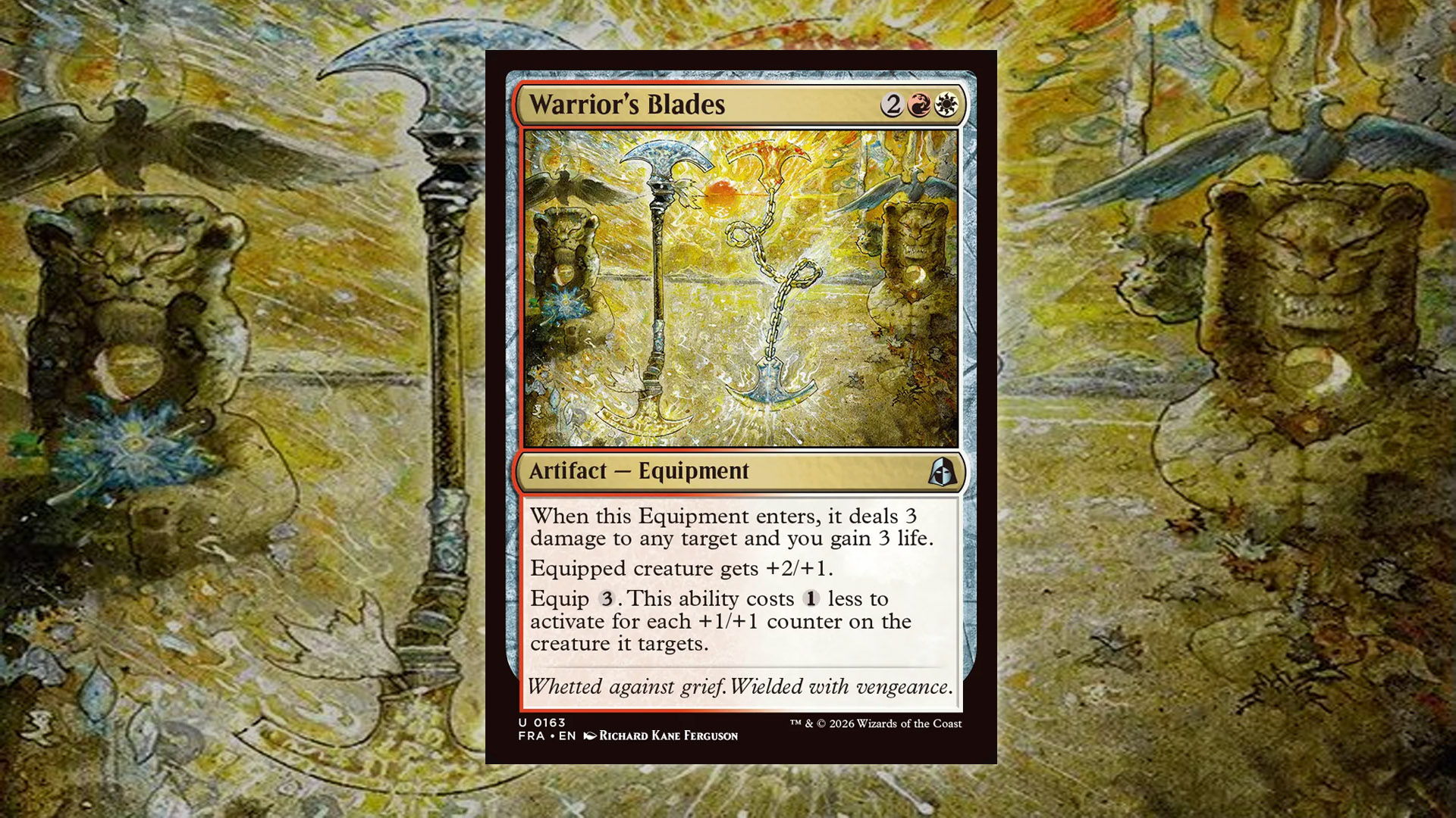 The card Warrior's Blades from MTG Reality Fracture.