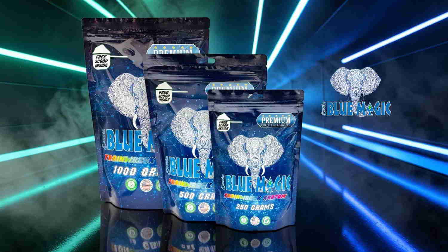 Three packages of a product against a colorful background with light effects.