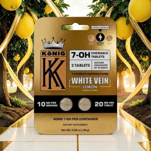 Packaging for Konig 7-OH White Vein Lemon chewable tablets.
