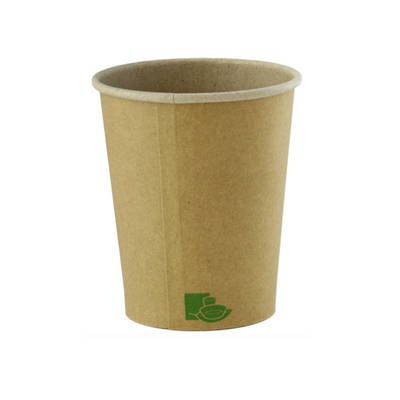 A kraft paper cup with a leaf design