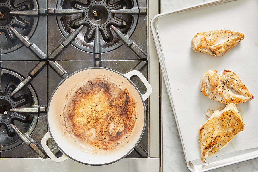 Chicken breasts removed from pan.