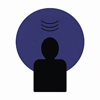 Silhouette of a person with sound waves emanating from behind.