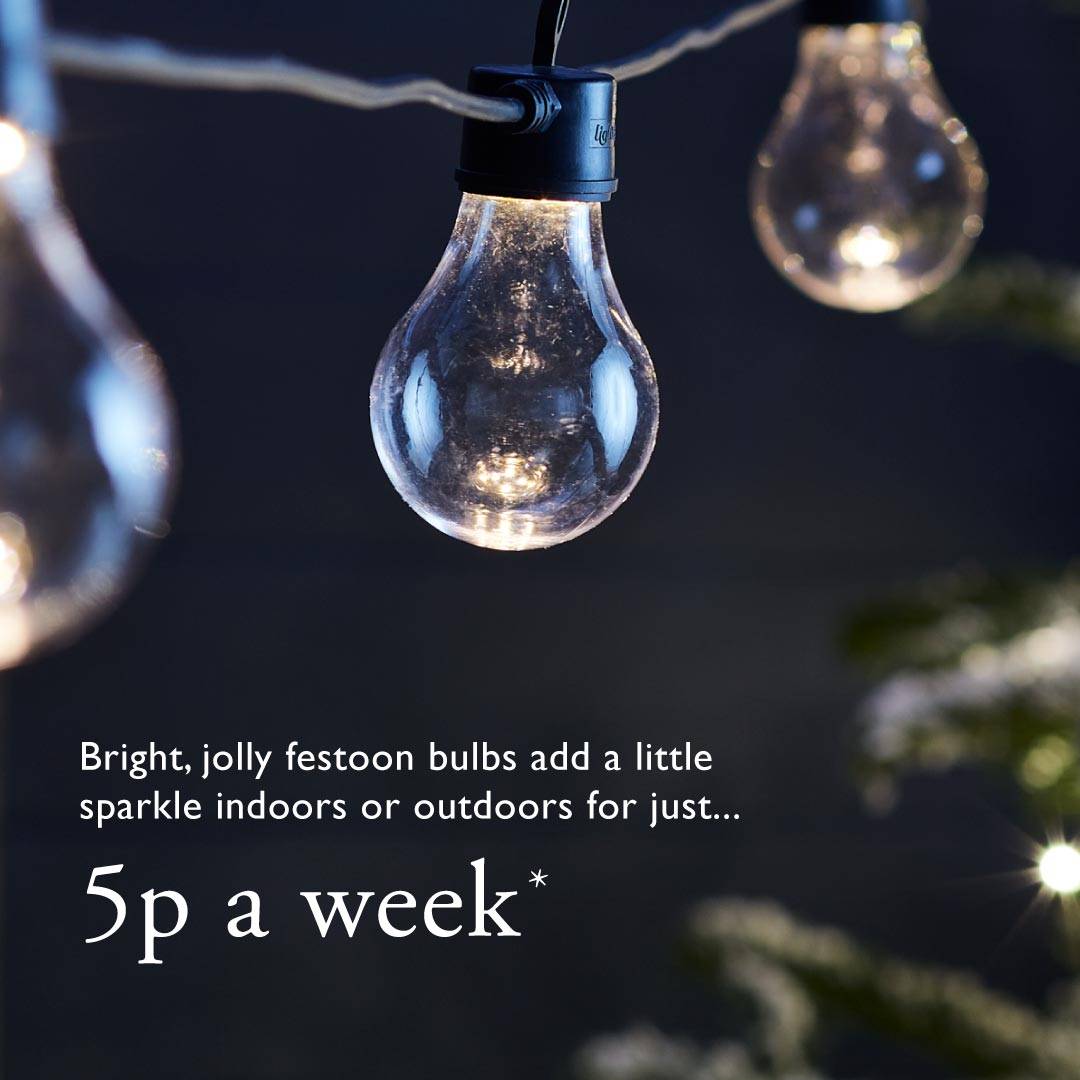 Bright, jolly festoon bulbs add a little sparkle indoors or outdoors for just 5p a week.