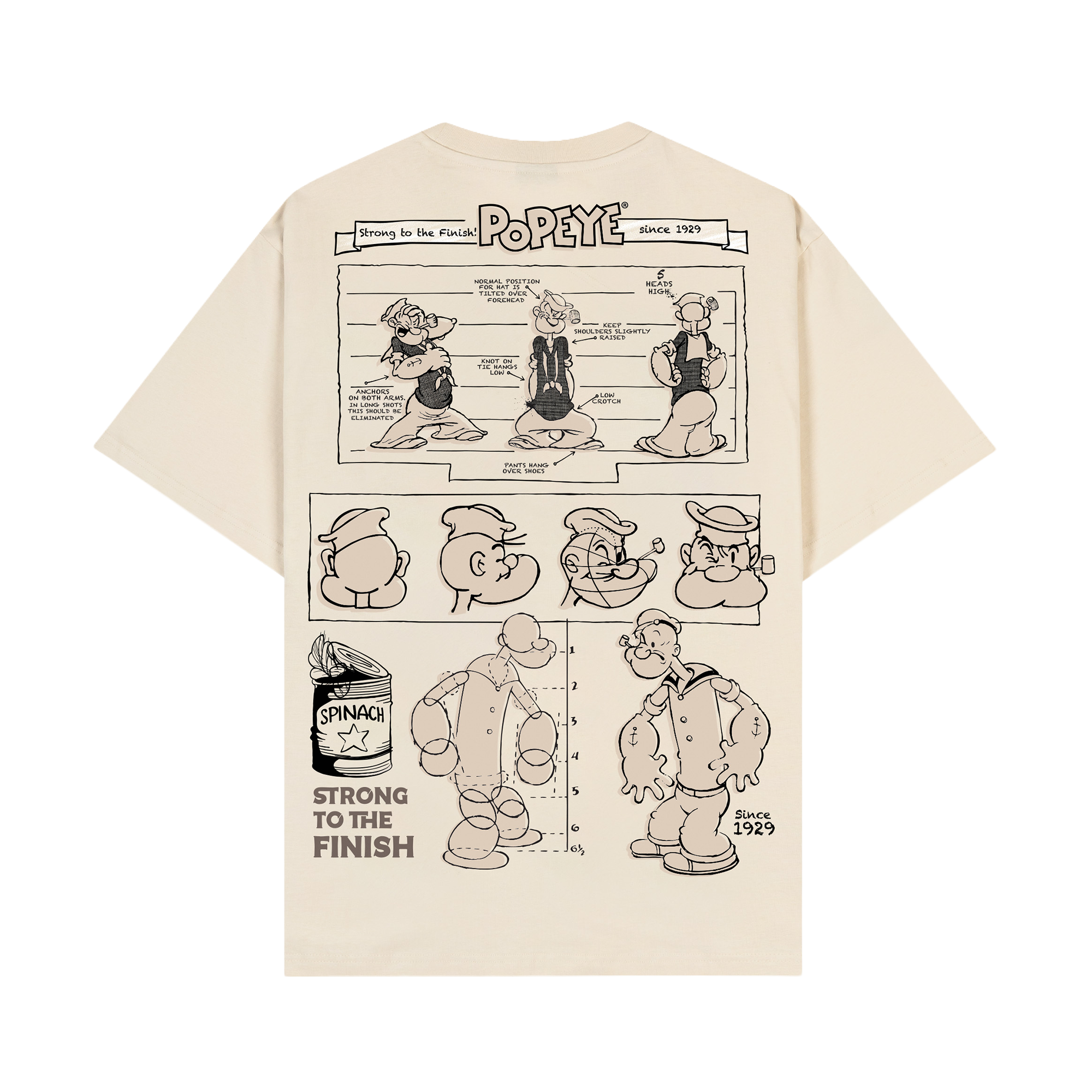 Beige t-shirt with printed graphics and text 