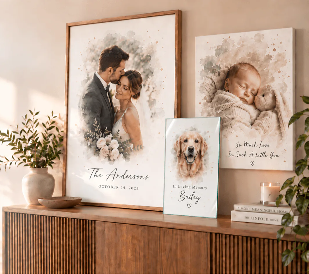 Decorative wall art in a bright, cozy living room setting.