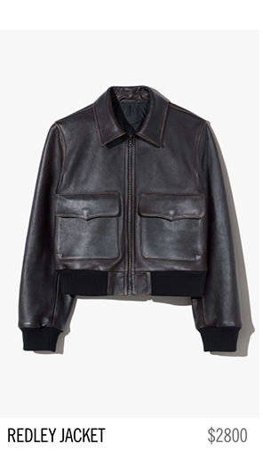 Black leather cropped jacket with two front pockets. Price: $2800.