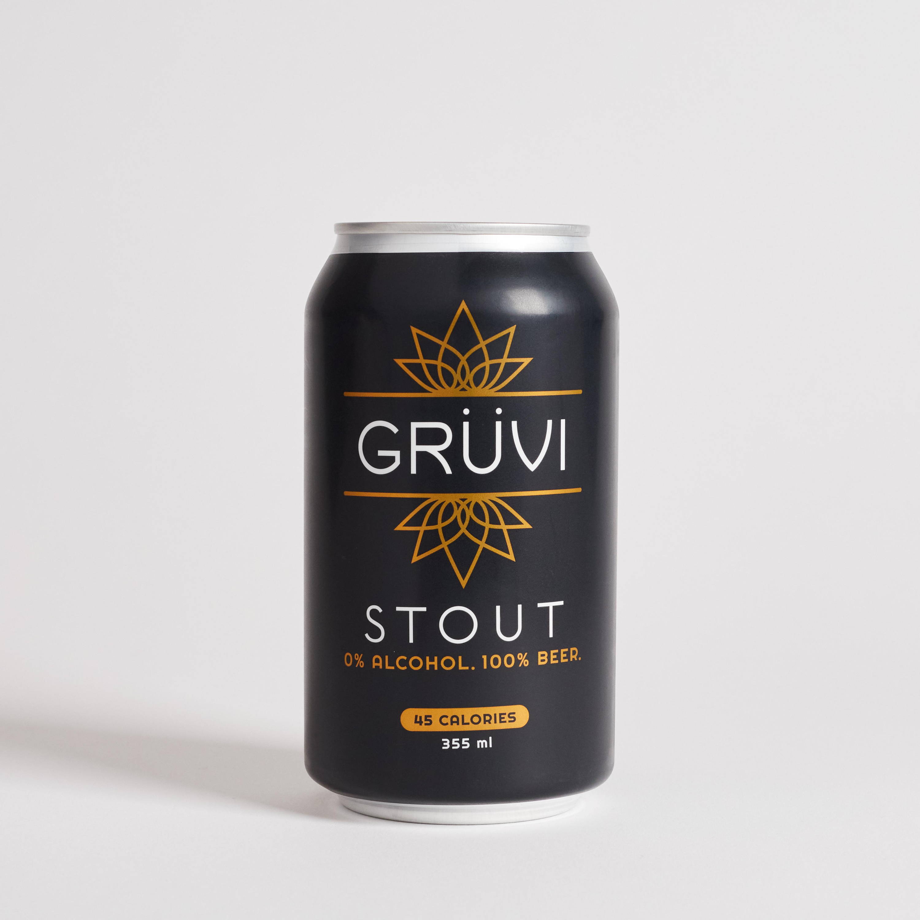 Grüvi Stout product shot on gray background
