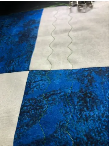Close up 4 Block Center Patch Wavy Line Quilting