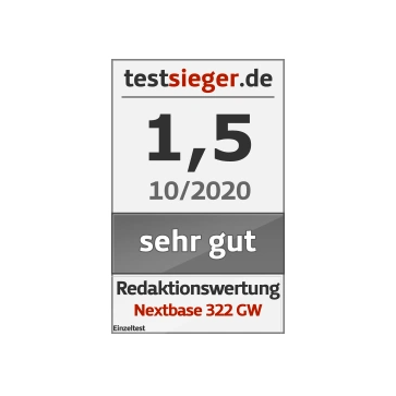 Test report card indicating a score of 1.5, very good rating for Nextbase 322 GW.