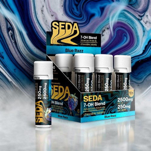 SEDA 7-OH Blend packaging with colorful background and product tubes.