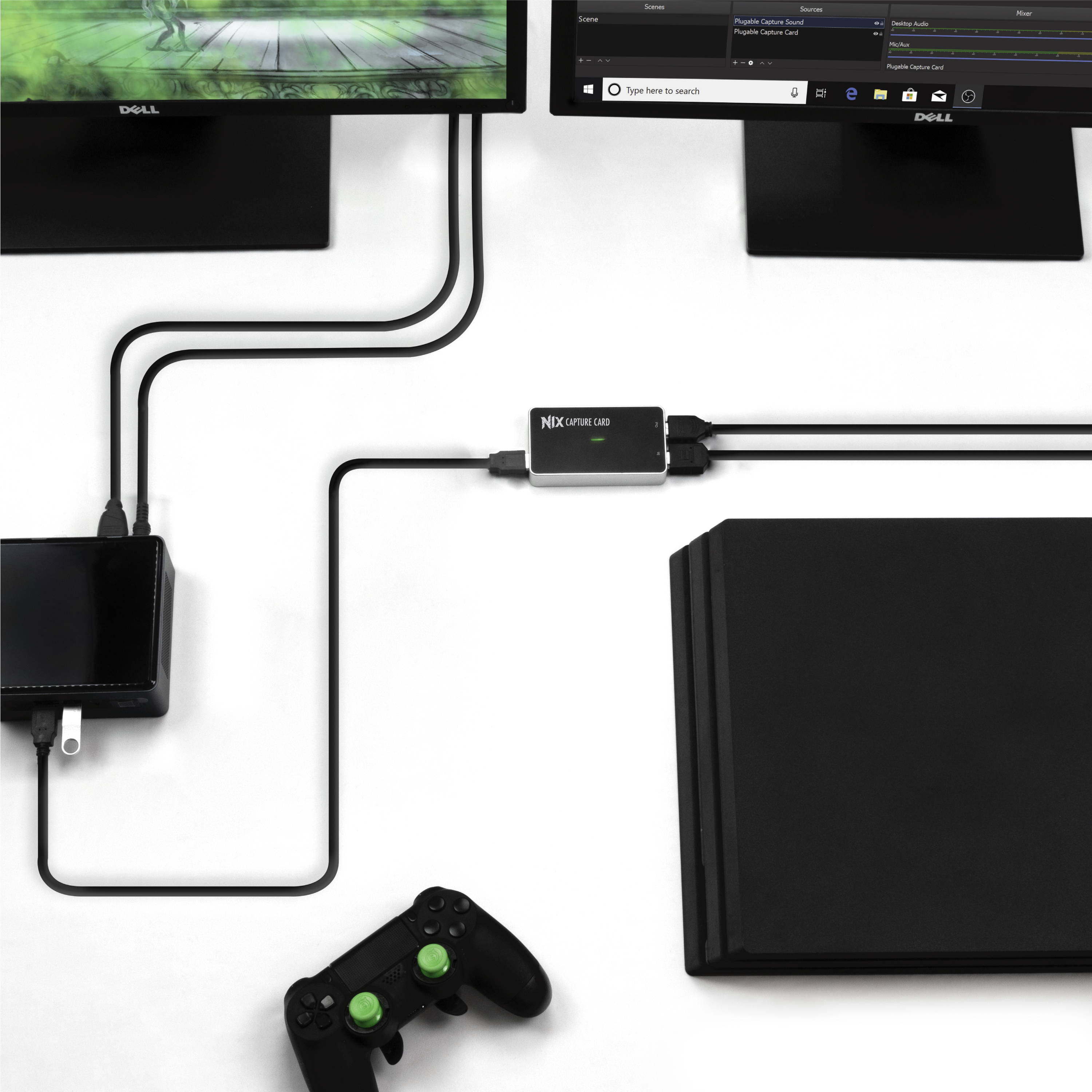 NIX Capture card connected with system, monitors, and controller