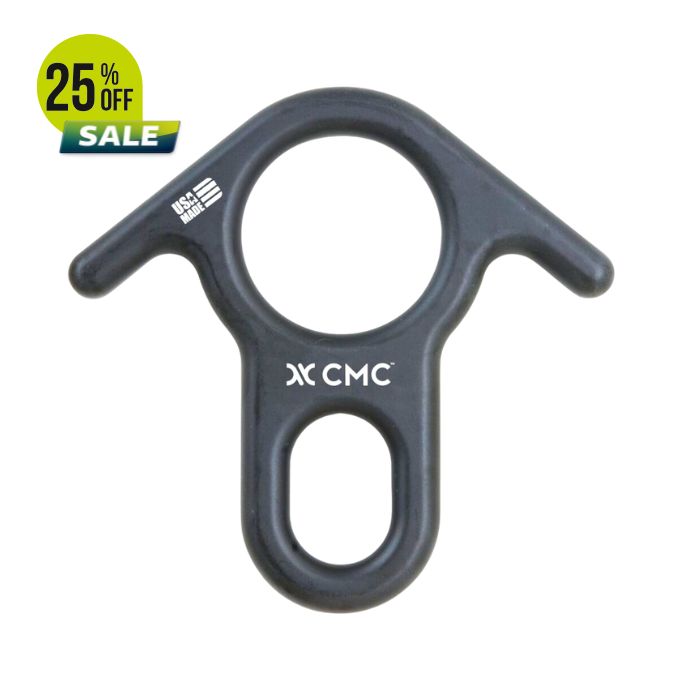 Black climbing gear accessory with a circular hole and sale tag.