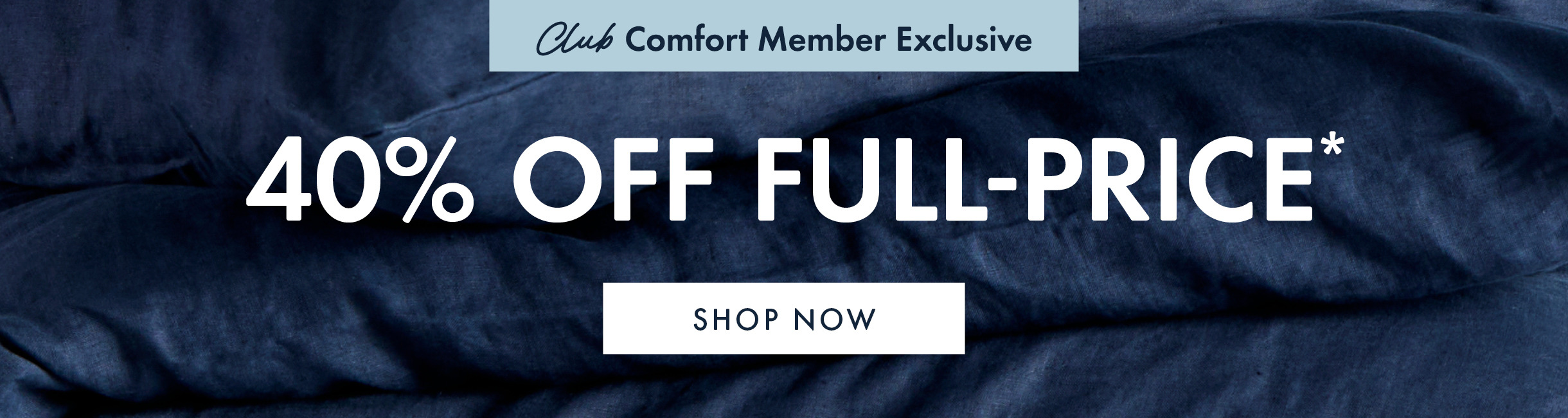 40% off full-price, shop now, quilted fabric background.