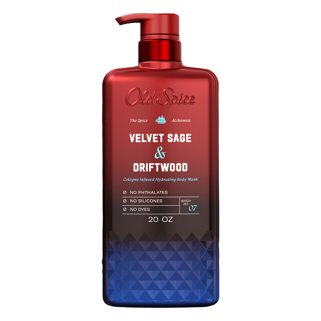 Olay Body Wash Velvet Sage & Driftwood, 20 oz bottle with pump dispenser.