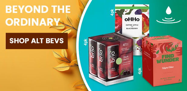 Beverage products with promotional text about alternative drinks.