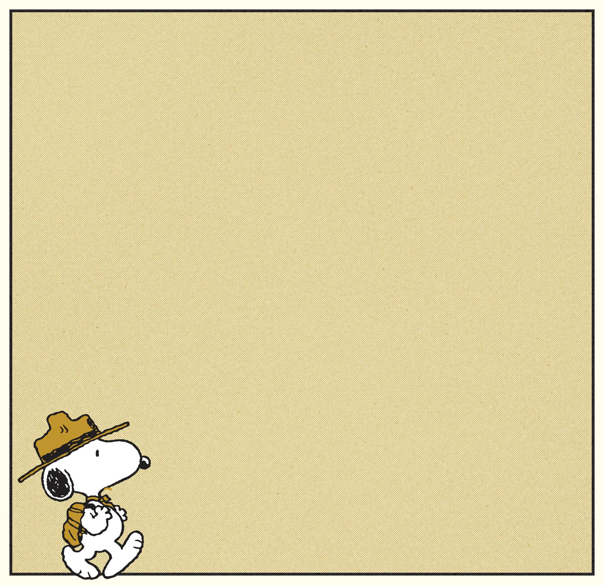 Snoopy wearing a hat, standing on a blank beige background.