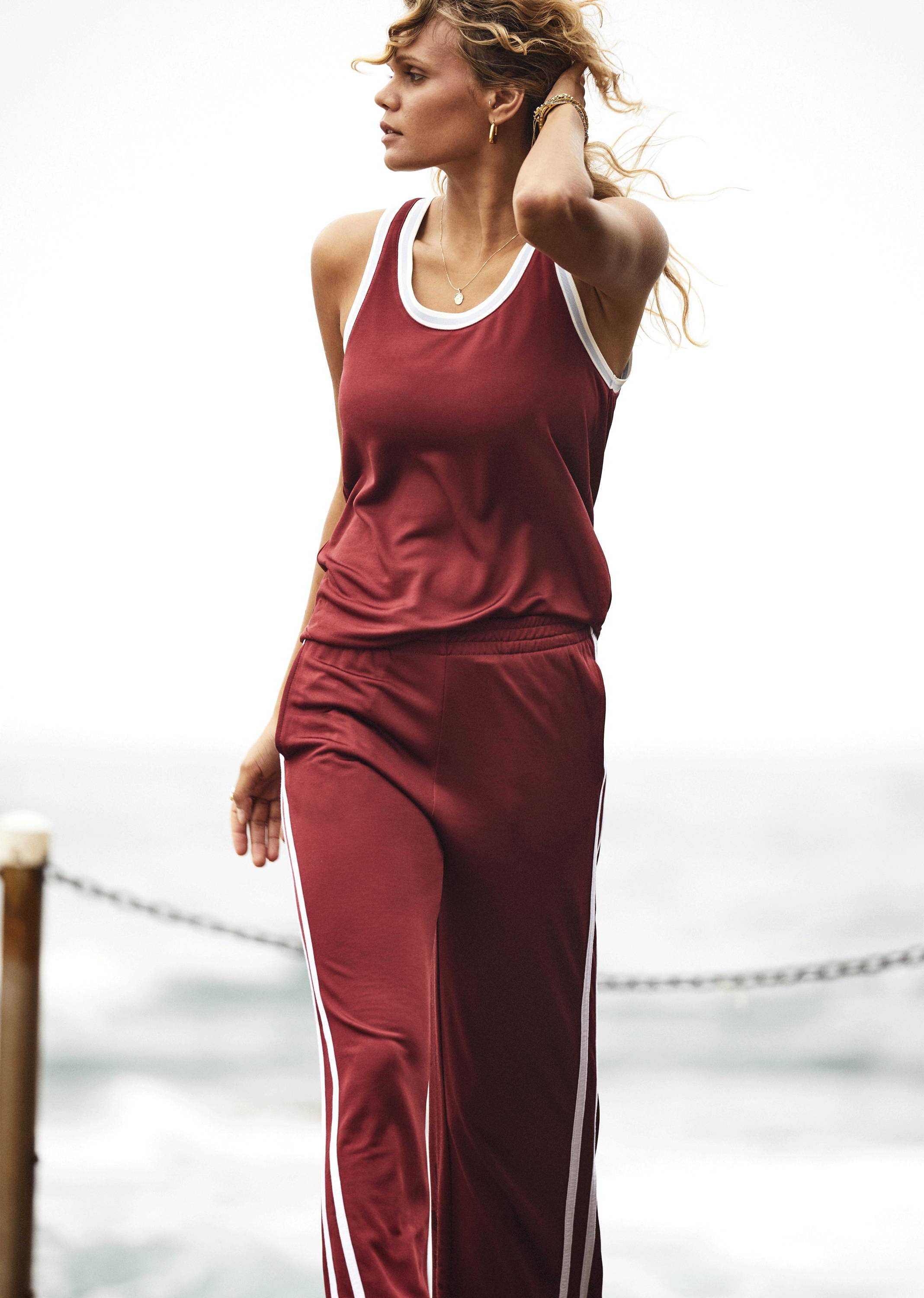 THE UPSIDE womens red merlot Freedom Juliet Pant and Freedom Jacquie Tank.