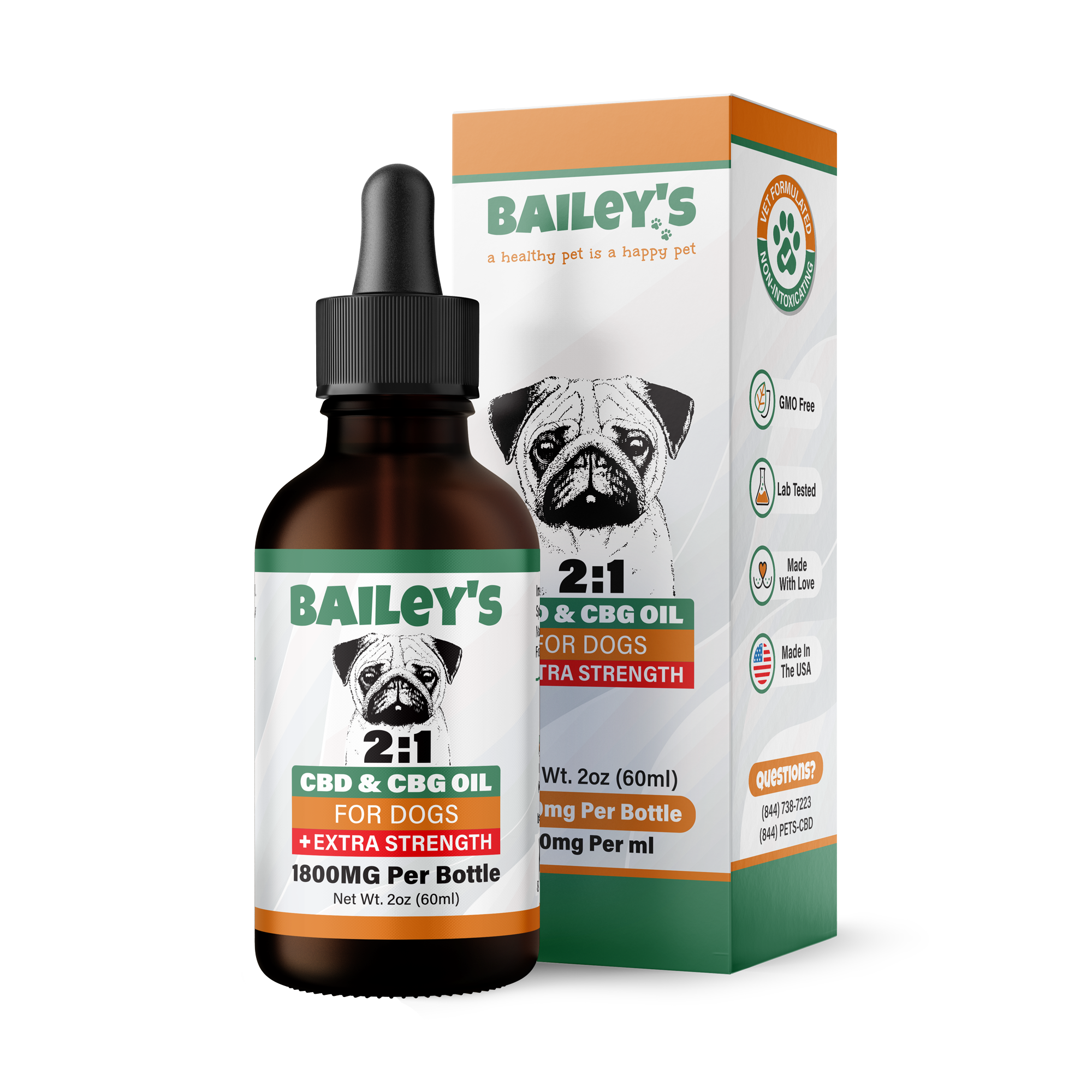 Baileys CBD & CBG Oil For Dogs Extra Strength 1800mg