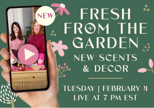 Image promoting a live event about new garden scents and decor.