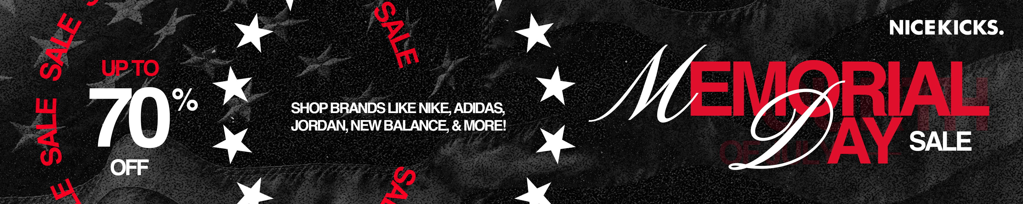 Memorial Day Sale with 70% off promotional banner.