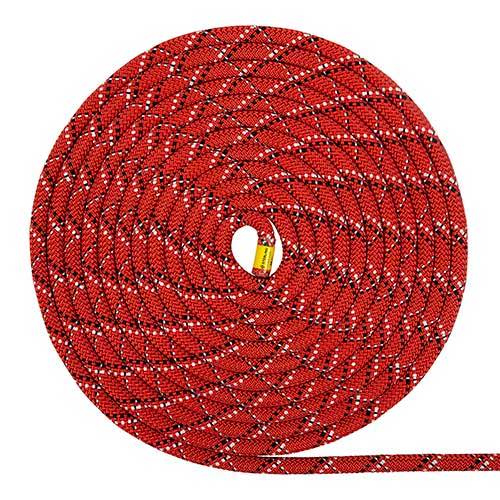 Red coiled static rope