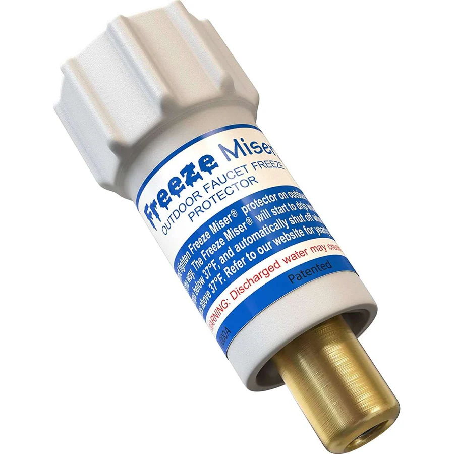 Freeze misting system protection valve with white and blue labeling.