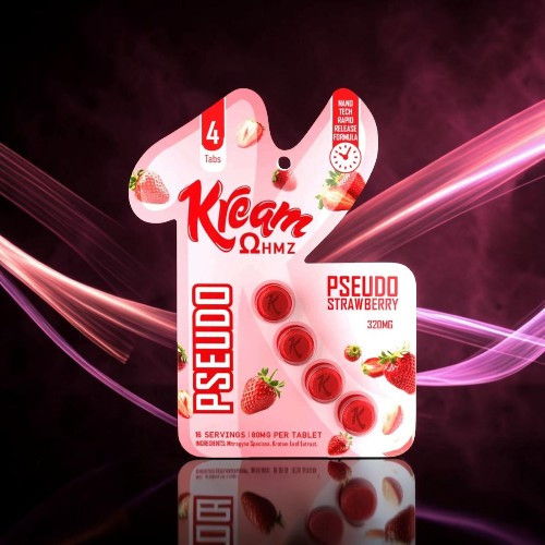 Kream Pseudo strawberry dessert packaging with vibrant background.