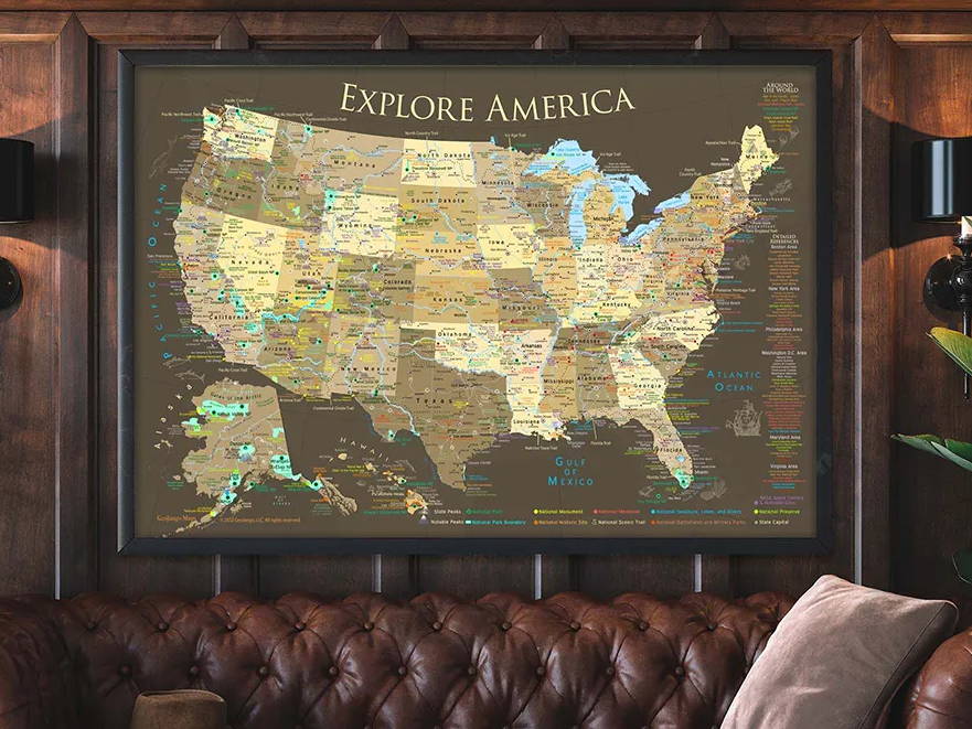us travel map with pins