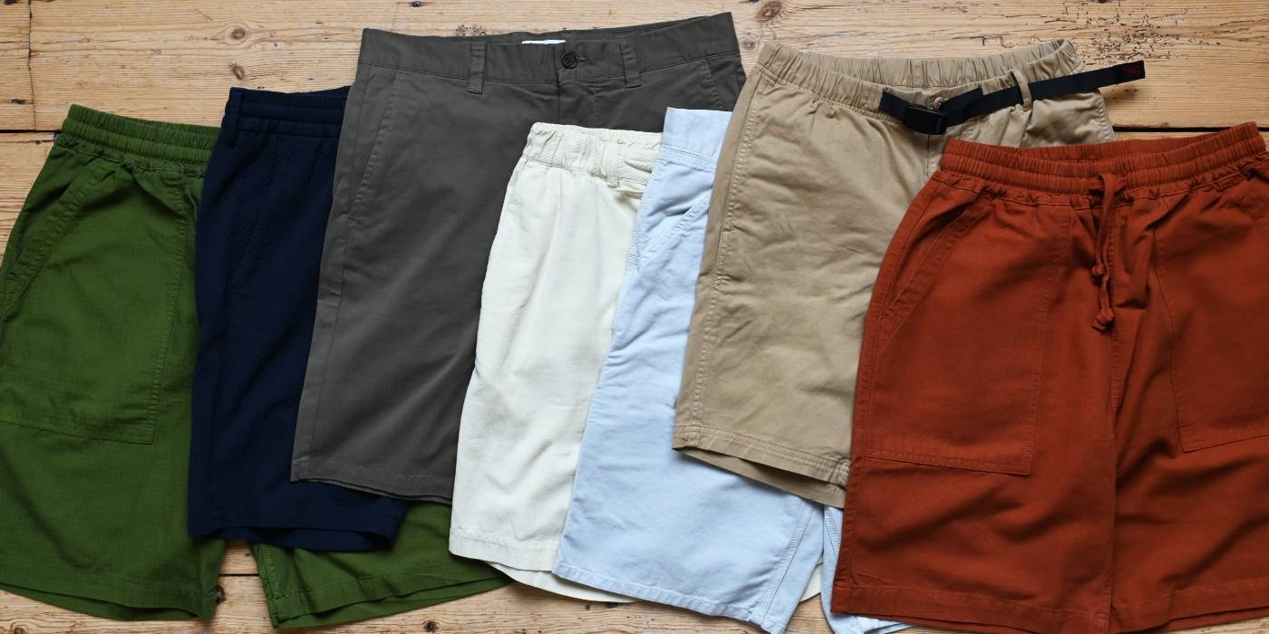 Different shorts arraged from left to right.