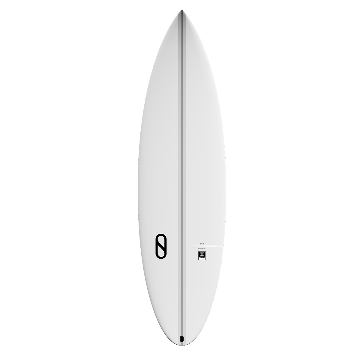 white surfboard with black accents on white background
