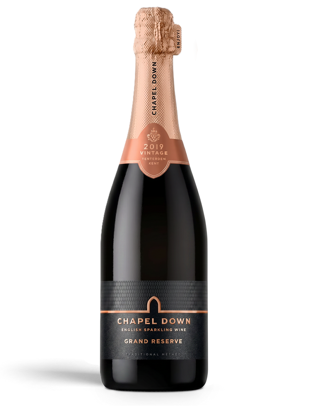 Bottle of Chapel Down Grand Reserve sparkling wine.