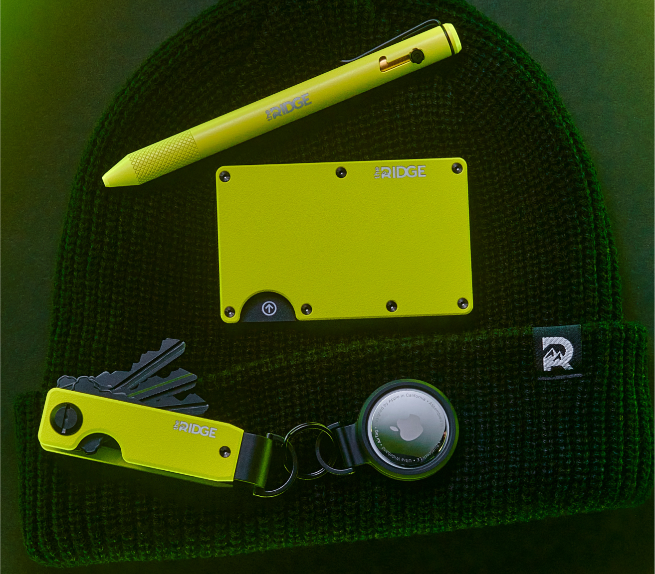 ridge hyper lime keycase pen and wallet