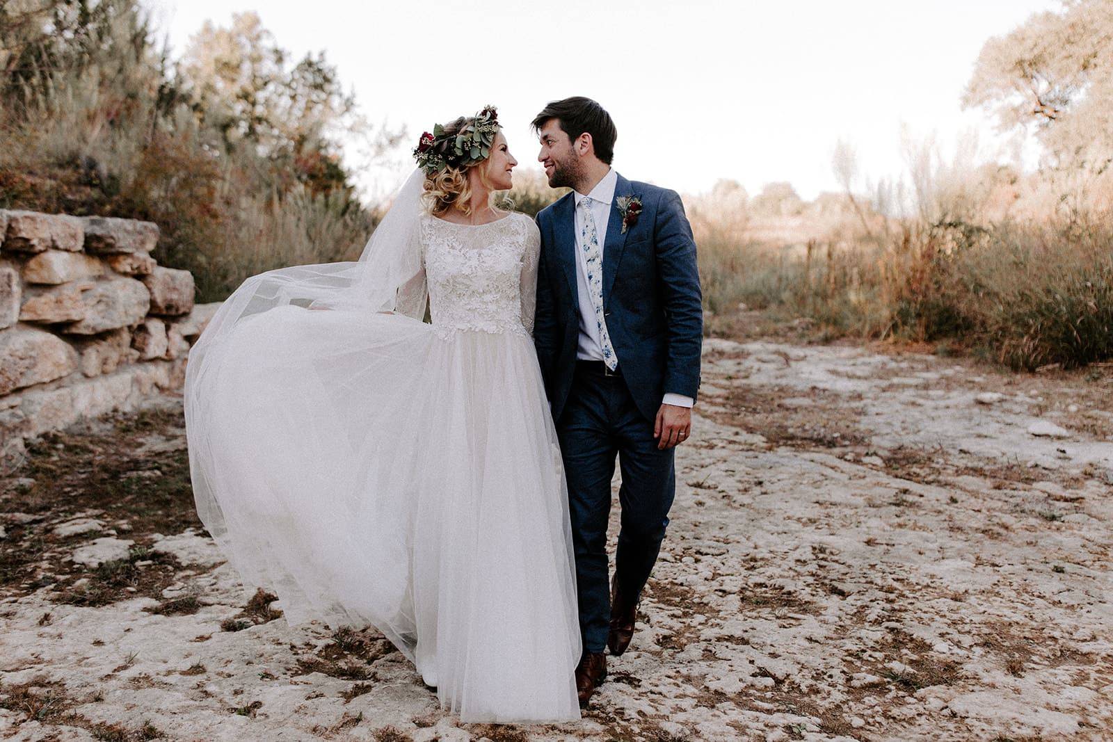 Bride and Groom Walking