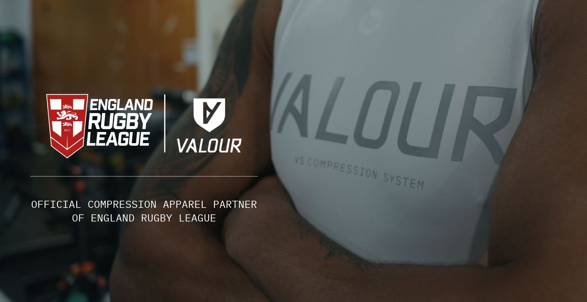 England Rugby League and Valour logo with athlete's arms crossed.