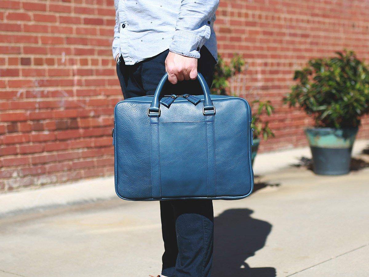 Leather Laptop Messenger Bag - Blue