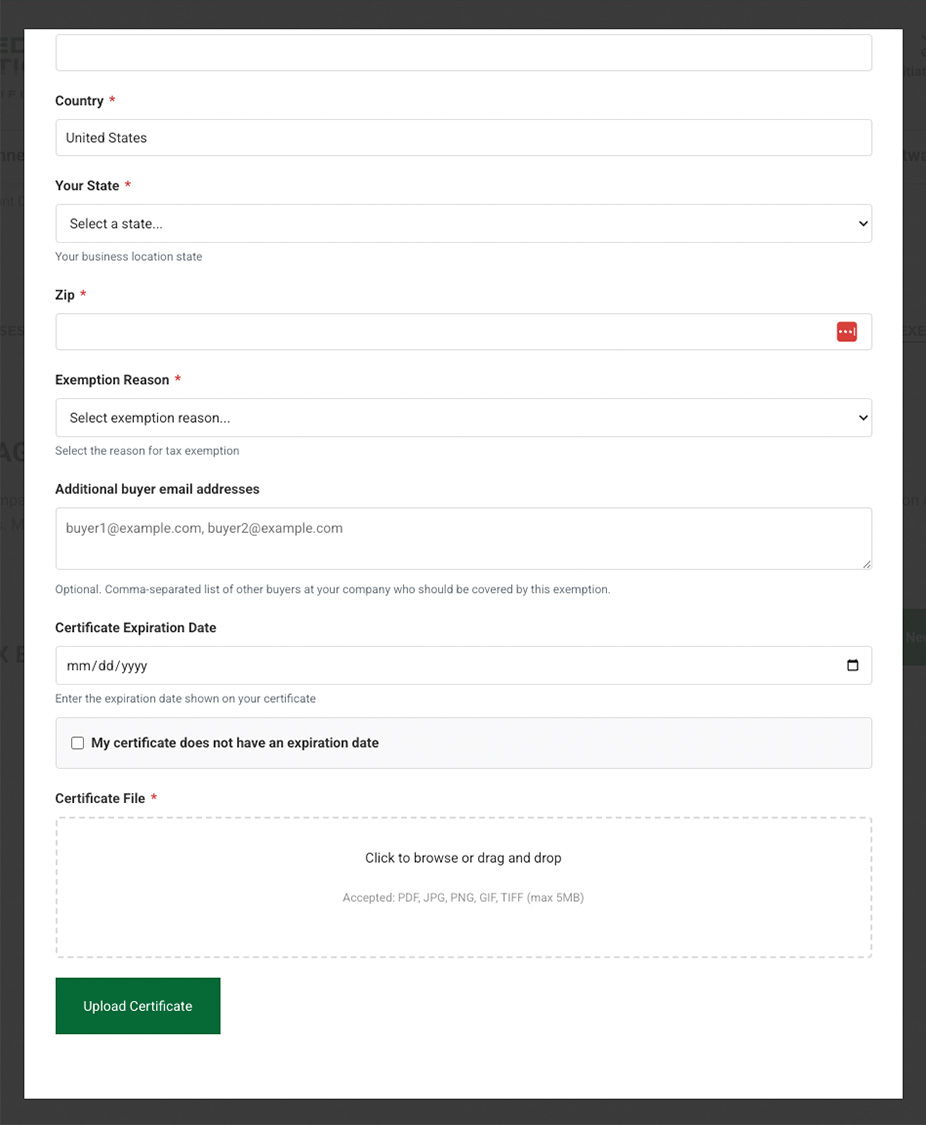 Form fields for data entry and submission.