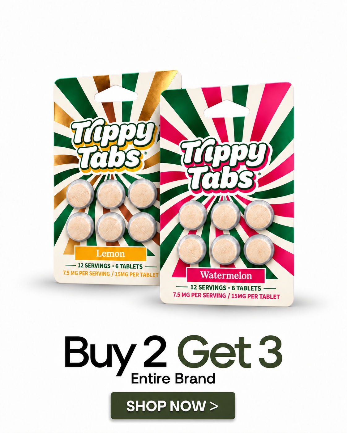 Two packs of Trippy Tabs with a promotional offer.