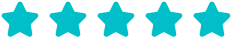 Five turquoise stars in a row, representing a perfect rating.