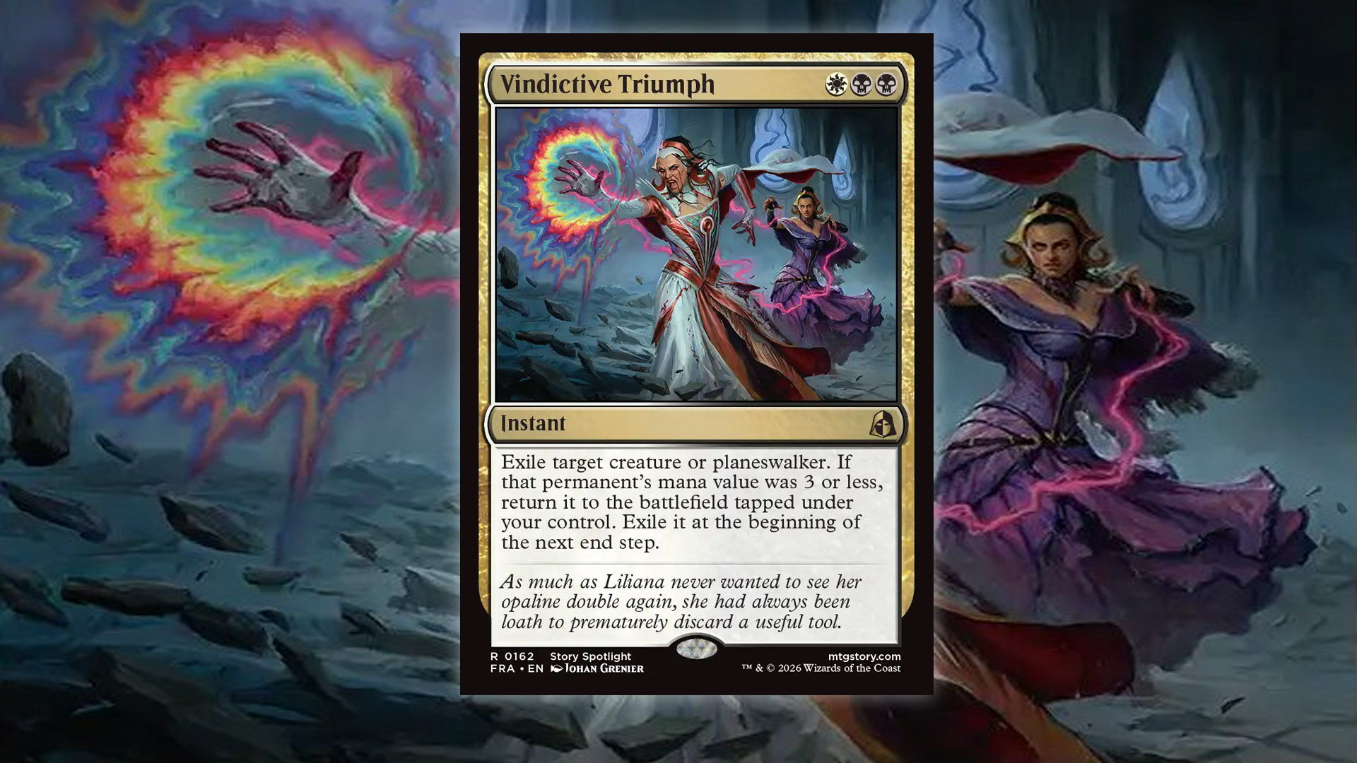 Vindicative Triumph, a removal and reanimation spell from MTG's Reality Fracture expansion.