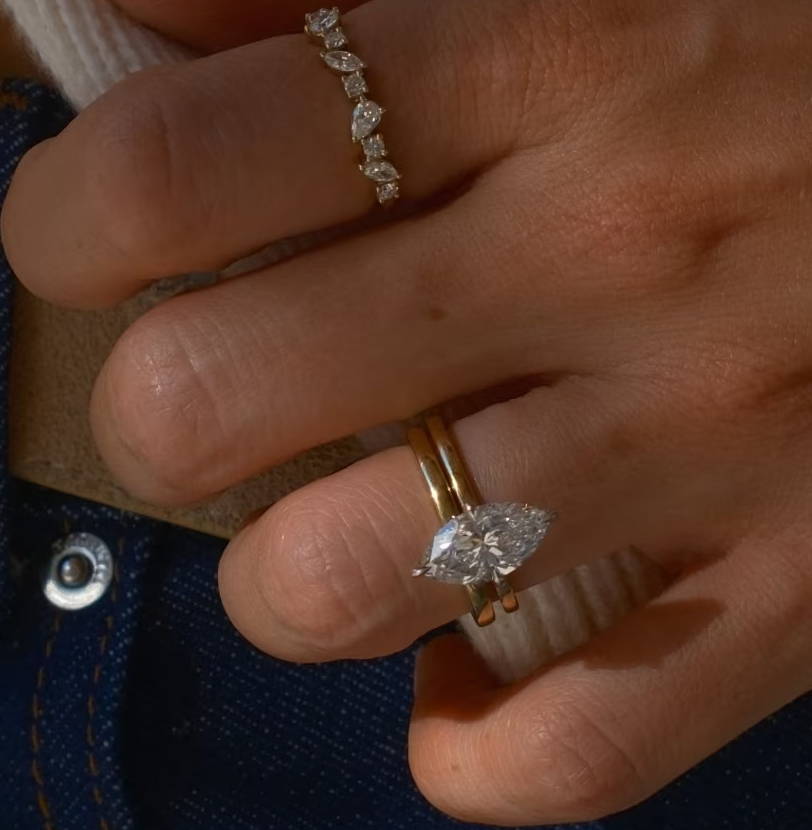 Marquise Engagement Ring with Plain Wedding Band