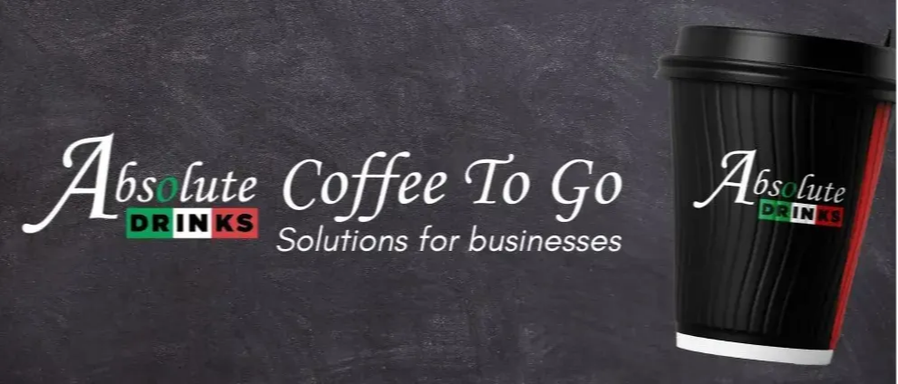 Chalkboard background with text reading Absolute Drinks Coffee To Go Solutions for businesses
