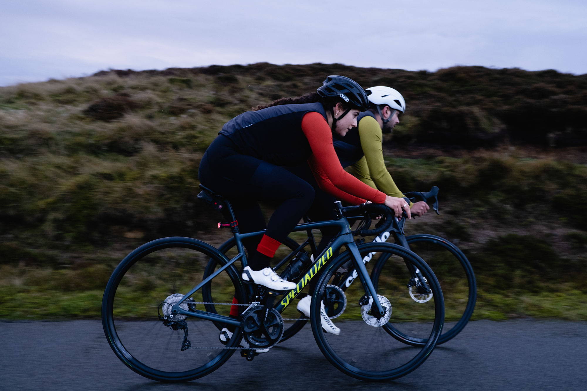 Cyclists riding in winter on HUNT wheels