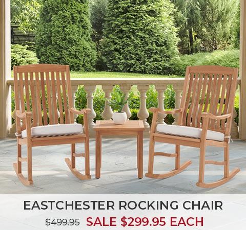 Eastchester rocking chairs on a porch, sale price $299.95 each.