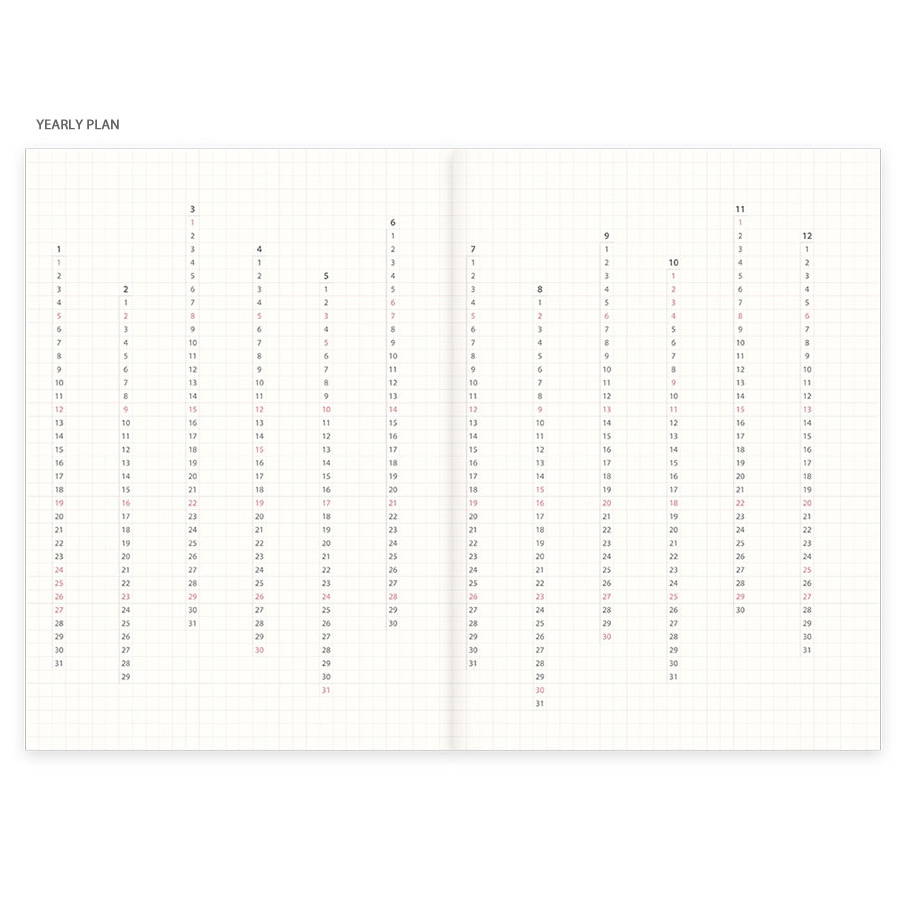 Yearly plan - Eedendesign 2020 Moon and grid monthly dated diary planner